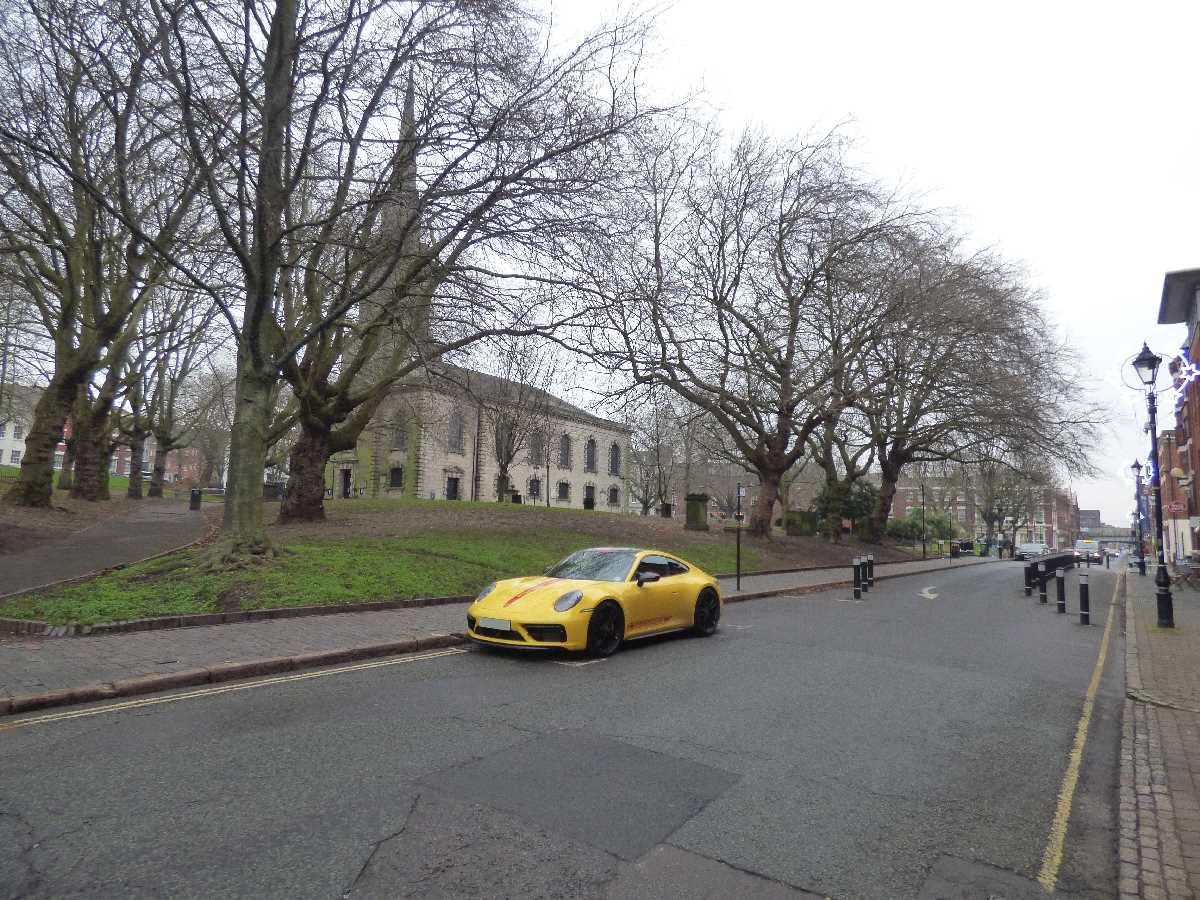 Yellow Porsche in St Paul's Square, Jewellery Quarter - 15th January 2022